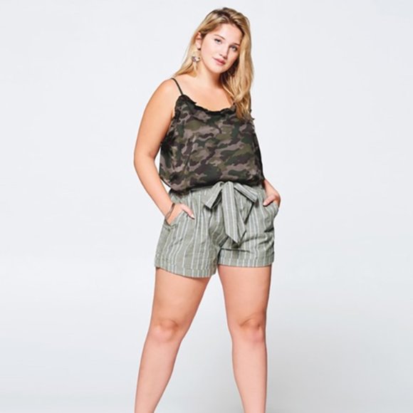 Satin Camo Cami with Ruffle Trim - Picture 1 of 8